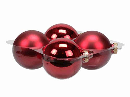 4 Christbaumkugeln 10cm Glas Weihnachtskugel Kugel Baumschmuck 100mm Weihnachten, Farbe:rot Glanz/matt
