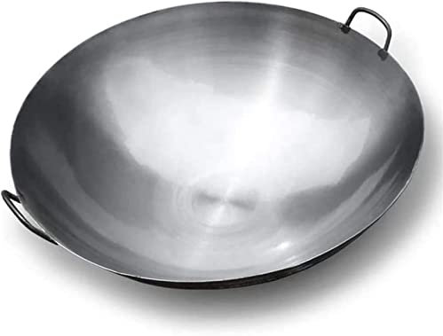Wok in ghisa con 2 Manici, Wok e padelle per friggere - Wok martellato Cinese Pow Wok a Fondo Tondo - Wok Giapponesi Tradizionali Cinesi 2023,70 cm/27,6 Pollici