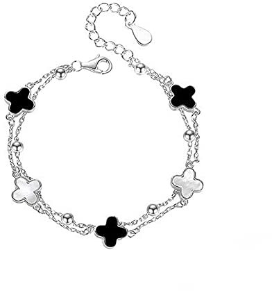 Armband Damen Vierblättriges Kleeblatt S925 Sterling Silber Rosegold Armkette Verstellbar Kleeblatt armbänder Malachit Armbändchen Valentinstag Muttertag Weihnachten Geschenk für Frauen