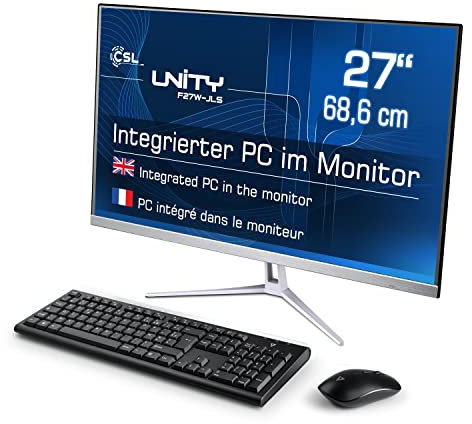 PC Tout-en-Un CSL Unity F27W-JLS, 68,58 cm (27 Pouces, 1920x1080 Full HD) - AIO Puissant (Intel Celeron N5100 CPU 4x2800 MHz, 256 Go SSD, 8 Go DDR4-RAM, Windows 11 Famille), Blanc