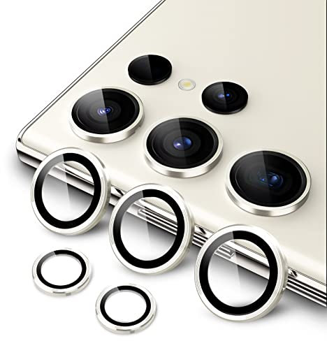 JETech Camera Lens Protector for Samsung Galaxy S23 Ultra 5G 6.8-Inch, 9H Tempered Glass Metal Individual Ring Cover, Easy Installation Tray, HD Clear, 1 Set (Cream)