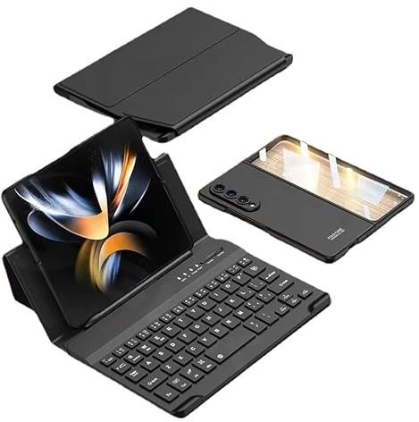 Bluetooth Keyboard with Leather Case + Phone Case for Samsung Galaxy Z Fold 3,Tablet Wireless Keyboard Cover with and S Pen Slot (Black)