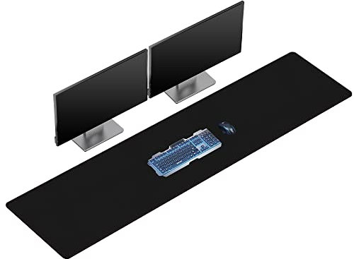 ZORESYN Schwarze Kunstleder-Schreibtischunterlage 180x40 cm – rutschfeste Mauspad mit Nahtkanten, Langlebig für Home & Office