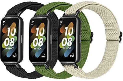 TumpCez 3 Stück Elastisch Nylon Armband Kompatibel mit Huawei Band 7 Armband, Verstellbarer Sport Ersatzarmband Armbänder Uhrenarmband für Huawei Band 7 Damen Herren