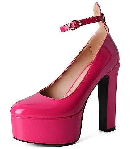 LIPIJIXI Damens Kn?Chelriemchen Thick Heel Plateau Pumps Runde Zehen Block Heels Prom Pumps Schnalles Flachform Dress ScHöhe Rose Sexy Höhe Ferse Size 36
