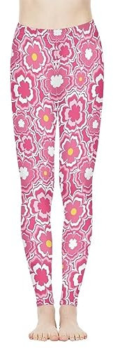 POLERO Legging bohème motif tête de mort floral léopard paresseux pour femme pantalon de yoga collant d'entraînement vêtements de sport XS-XXXL, Fleurs roses, XS