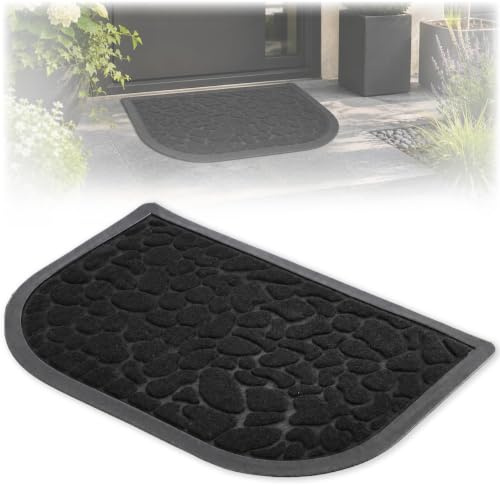 KADAX Fußmatte, Eingangsmatte aus robusten Polyester mit Gummiseite, Wiederstandfähige Schmutzfangmatte in 6 verschiedenen Mustern zur Wahl, Türmatte (Halbkreis 60x40cm, Schwarz)