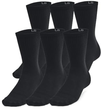 Under Armour Unisex Essential 6er-Set Crew, atmungsaktive Socken für Herren und Damen, Sportsocken mit enger Passform, leichte Laufsocken für ein Barfußgefühl,Black/Black/Castlerock,LG
