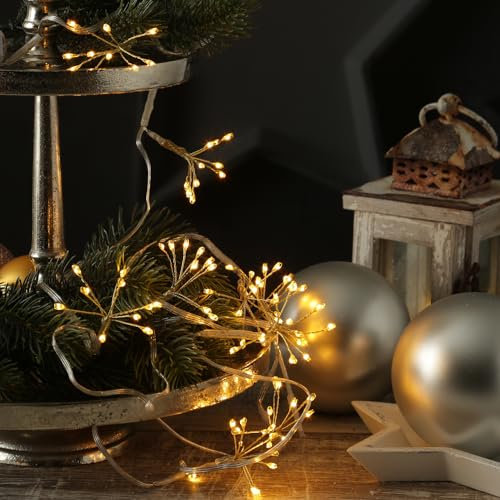 MARELIDA LED Lichterkette Pusteblume Feuerwerk Blumen Deko Lichterkette mit 9 formbaren Blüten L: 2m Timer für Weihnachten Hochzeit Innendekoration Gold