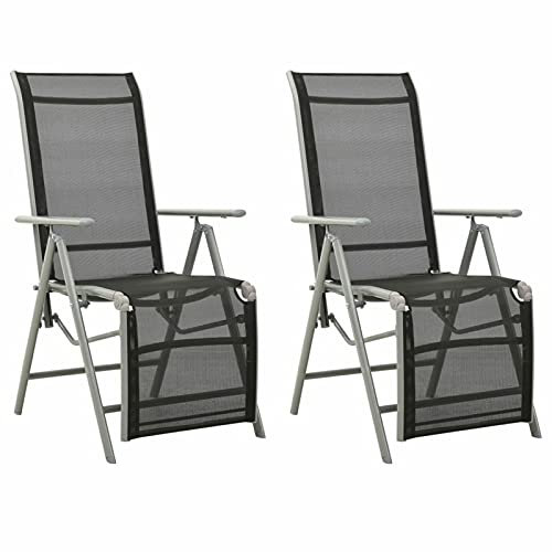TANZEM Garten-Liegestühle 2 STK Gartenmöbel, Balkonstühle, Chair Outdoor, Balkonmöbel, Hochlehner, Essstühle, Balkon Stuhl, Bistrostuhl, Textilene und Aluminium Silbern