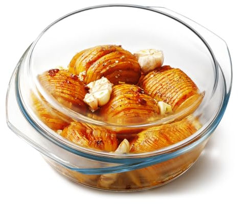 NUTRIUPS 2.5L Glass Casserole Dish with Lid, 27.7x23.4x10.9cm Casserole Dishes, Round Oven Proof Dish, Microwave Safe