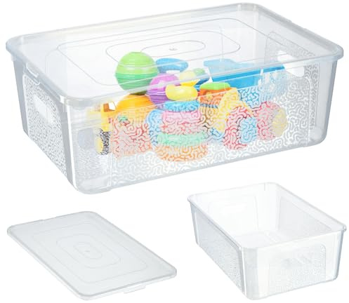 KADAX Rechteckige Aufbewahrungsbox mit Deckel, Aufbewahrungsbehälter, Stapelbehälter, Plastikbox, Kunststoffbox, Platzsparende Aufbewahrungskiste (11L, Transparent)