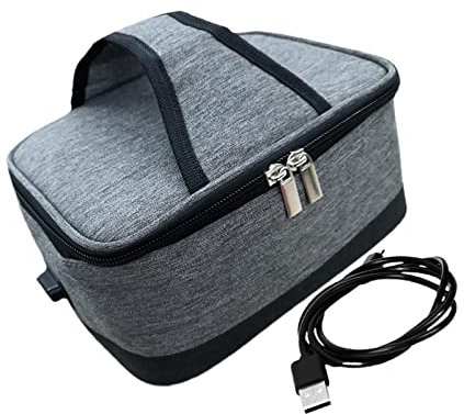 Leisurealeaneag Borsa termica elettrica porta pranzo USB per cottura in auto e lavoro, grigio, 22 x 16 x 10 cm