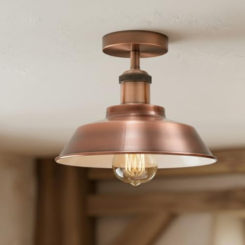 Polished Copper Ceiling Light Fitting 22cm Bowl Shape Metal Shade | E27 vintage close to ceiling lamp copper ceiling rose for living room bedroom hallway kitchen dining room without bulb