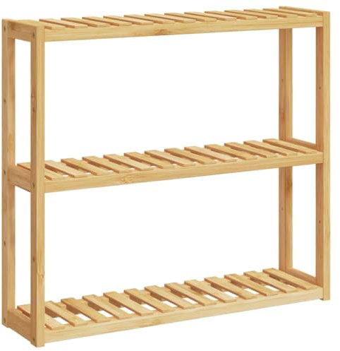 vidaXL 3-Tier Bamboo Bathroom Shelf - Wall-Mounted Storage Solution with Transparent Varnish for Durability - Compact Brown Organizer