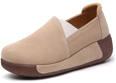 Zapatos Casuales de Cuero Plataforma para Mujer Mocasines de Moda de Mujer para la Primavera Zapatos sin Cordones Beige 39 EU