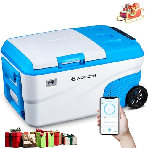 AAOBOSI Kompressor Kühlbox 23L, Kühlbox Auto -20 °C bis 20 °C,Kühlbox 12V 230V für Garagen, Auto, LKW, Boot, Camping, Kann mit Ersatzakku