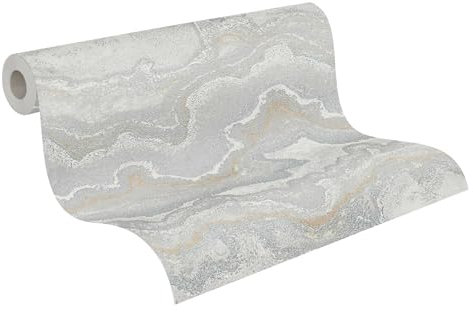 Livingwalls Papier peint 396595 aspect marbre - papier peint design haut de gamme Marbre en gris, argent - papier peint avec effet brillant or - 10,05m x 0,53m - Fabriqué en Allemagne