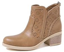 QUEEN HELENA Stivaletti Traforati con Tacco Stivali Bassi con Zip Casual Donna X30-106 (Cuoio, Sistema Taglie Calzature EU, Adulto, Donna, Numero, Media, 36)