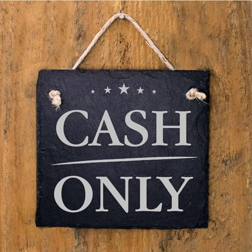 Dekolando CASH ONLY Schild Nur Barzahlung Schieferschild Nur Bar Zahlung - Wir Akzeptieren Nur Bargeld Kasse Hinweisschild (CASH ONLY, 16 x 16 m)