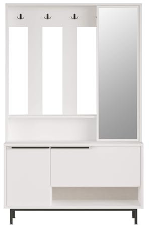 Rebecca Mobili Moderner Eingangsschrank, Garderobe mit Spiegel, Weiß Dunkelgrau, PVC Spanplatte Glas, Platzsparend, mit Schuhregal - Maße HxBxT: 178 x 112 x 33,5 cm - Art. RE7093