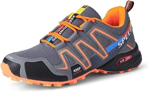 WHLWDH 2024 Fahrradschuhe für Herren, stoßdämpfende Wanderschuhe, rutschfeste Fahrradschuhe, Rennrad, Mountainbike, MTB-Schuhe, Flache Assist-Sportschuhe,Orange-44