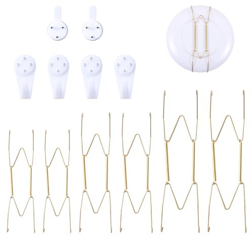 6 ganci per piatti, 6 chiodi senza lasciare traccia, ganci a molla per appendere piatti, ganci a forma di W per appendere piatti alla parete, ganci decorativi da parete