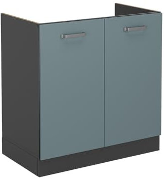 Vicco Spülenunterschrank R-Line, Küchenunterschrank für die Spüle, Blau-Grau, 80 cm AP Marmor