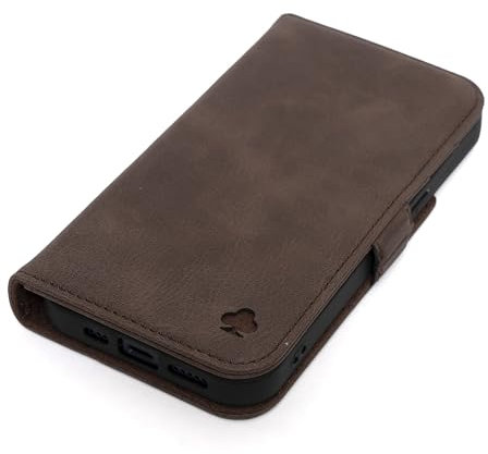 Porter Riley - Lederhülle kompatibel mit iPhone 16. Premium Echtleder Standhülle/Ledertasche/Brieftasche mit Karten Steckfächern und Horizontale Standfunktion (Schokoladenbraun)