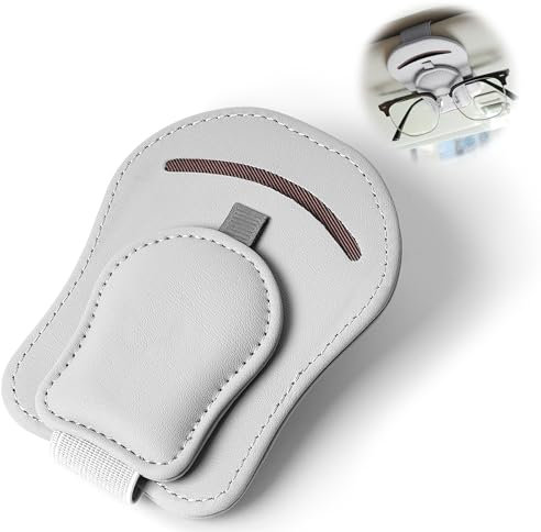 WUFANC Brillenhalter für Auto - Leder Sonnenbrillenhalter Auto, Starker Magnet Fixiert Brillen Sicher Ohne zu Wackeln, Universal für Sonnenblende Organizer, Einfach mit Einer Hand (Grau)