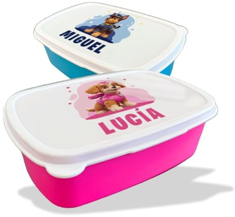 Fiambrera Personalizada Diseño Infantil Para Colegio o Guardería | Caja Merienda Personalizada apta para Microondas y Lavavajillas | Libre de BPA (Marshall - Patrulla, Azul)