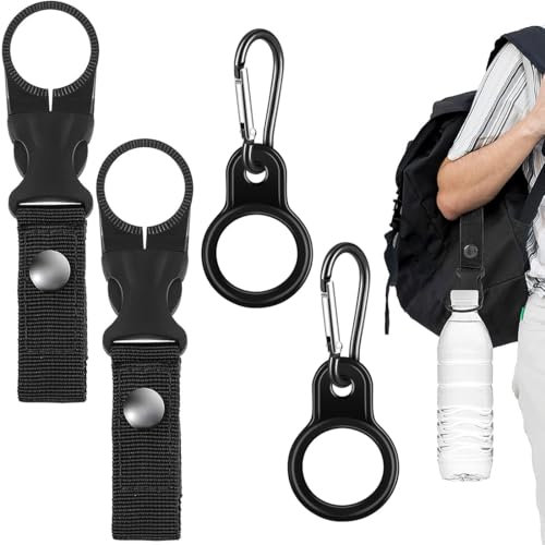 JEYORZY Clip Porta Bottiglia d'Acqua, 4pcs Fibbia per Bottiglia d'Acqua,Clip Portabottiglie Cintura Esterni,Clip con Fibbia Borraccia,portaborraccia con moschettone in nero, per campeggio, à suspendre