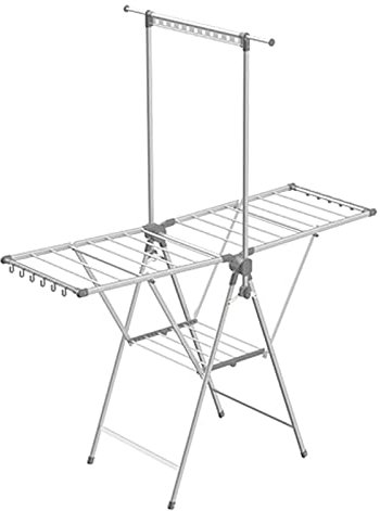 SaryEdge Tendedero Interior Plegable Portátil Que Ahorra Espacio Tendedero, Tendedero Extensible De 3 Niveles, Ajuste De Altura De Doble ala, para Lavandería, Baño, Balcón, (Plata