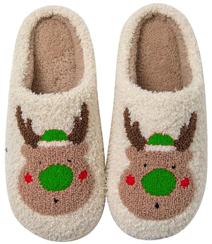 Meggsnle Weihnachten Hausschuhe Damen Slip on Walking Freizeit Schuhe Für Damen Herren Pantoffeln Damen Hausschuhe Autumn/Winter Wärme Memory Foam Plüsch rutschfest Slippers