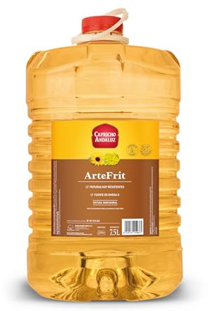 CAPRICHO ANDALUZ Aceite de Girasol Alto Oleico Artefrit PET de 7,5L – Especial para Freír con una Alta Resistencia al Calor se Cocina de forma Limpia y Ligera, sin Sabores Indeseados.