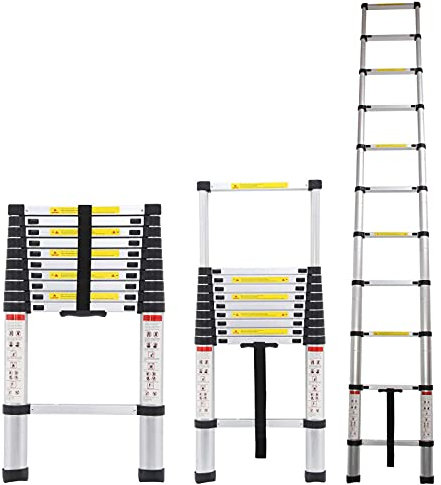 Telescopic Ladder 3.2M(10.5FT) Multi-Purpose Extension Ladder, Lightweight Aluminium Loft Ladders Extendable Portable Folding Step Ladder, Adjustable Height Collapsible Ladder, Max Load 150kg/330lb