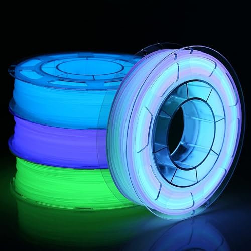 AMOLEN Im Dunkeln Leuchtendes, Mehrfarbiges, Schnell Wechselbares 3D-Druckerfilament 1,75 mm, 5 Meter Langes Bündel in Grün, Blau und Blau Violett, 3D Glitzer Druckfilament, 200 g x 4er-Pack