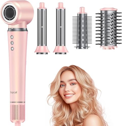Bopcal Air Styler 5 in 1 Spazzola Asciugacapelli - Arricciacapelli Automatico, Professionale Phon Capelli 110000RPM, Spazzola Aria Calda con 300 Milioni Ionico per Crespo, Volumizzant, Liscio, Regali