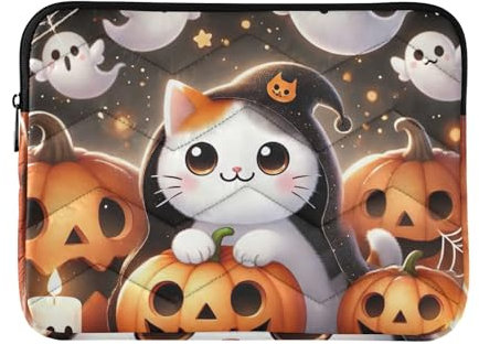 Pochettes de protection pour ordinateurs portables, sac de transport fin pour ordinateur portable, sac de transport étanche avec motif chat d'Halloween noir
