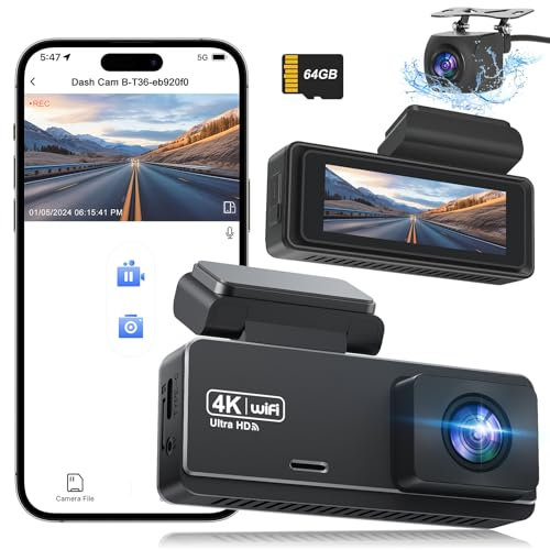 BONPRO Dash Cam, 4K+1080P Dash Cam Front and Rear, Build-in WiFi Dashcam inserted 64GB SD Card, 2.99” IPS Dashcams with Superb Night Vision, 24H Parking Mode, G-Sensor, Loop Recording Car Camera