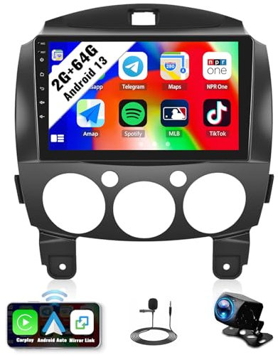 SIXWIN Android Car Stereo for Mazda 2 2007-2014 with Wireless CarPlay Android Auto Mirror Link 2G+64G 9 Inch Touchscreen Bluetooth GPS Navigation WiFi FM Backup Camera MIC