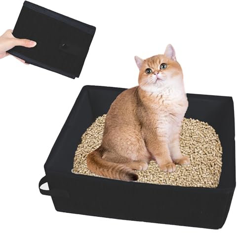 Niuoppy Foldable Cat Litter Tray, Rabbit Litter Tray, Foldable Travel Cat Toilet for Car and Carrier (Black)