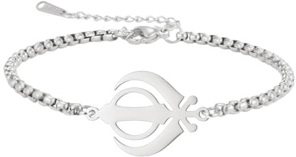 LIKGREAT Sikhismus Khanda Armband Gerechtigkeit Sikh Symbol Edelstahl Indien Religiöses Armband für Männer Frauen (Silber)