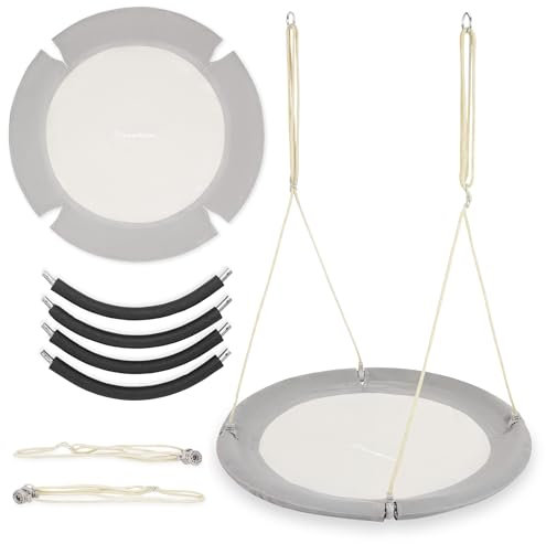 HyperMotion Silla Colgante Exterior Nido Bohemio - Columpio Jardín Exterior Adultos y Niños, Cuerda Ajustable 105-180cm, DiáMetro 100cm, Resistente hasta 150kg, Beige