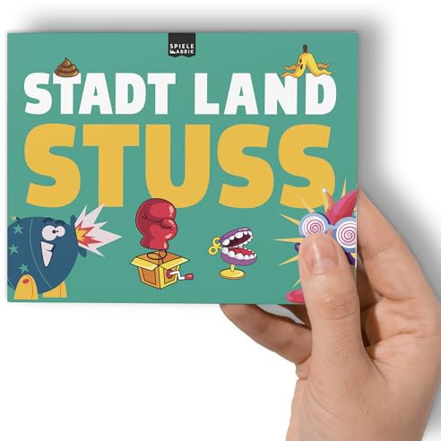 Stadt Land Fluss STUSS MINI Spiel für Erwachsene Spielblock A6 lustiges Ratespiel Quiz mit 12 irrwitzigen Kategorien | Spiele-Klassiker Partyspiel, Reisespiel, Geschenk-Idee DIN A6-Block mit 50 Blatt