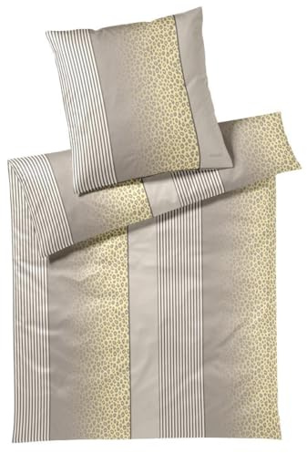 Joop! Bettwäsche Leo 4112 03 Vanilla Streifen Gestreift Leopard Raubtier Fell Muster Vanille Creme Sand Mako Satin, Größe:155 cm x 220 cm