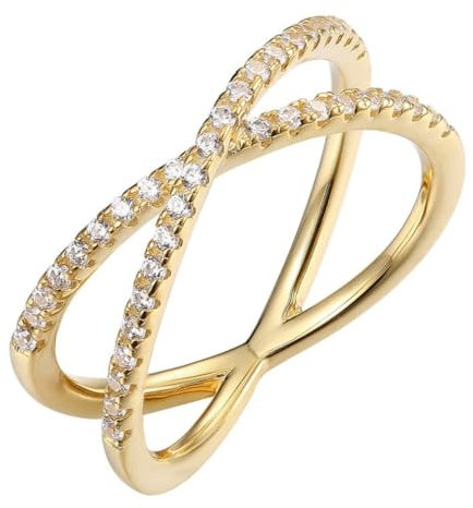 YAZILIND 18K Gold Plated X-Ring Zirkonia CZ Criss Cross Ringe für Frauen Aussage Versprechen Schmuck(Size8)