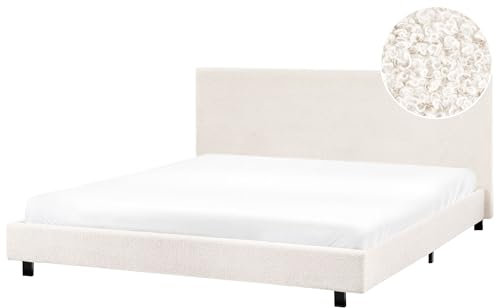 Beliani Polsterbett Bouclé Creme weiß Lattenrost 180x200 cm Stoffbett Bettgestell Albi