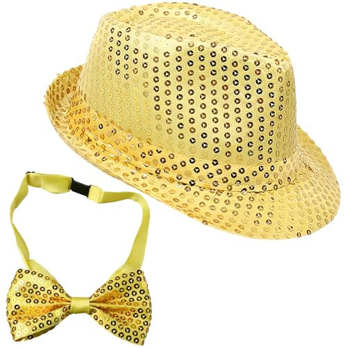 GWAWG Disco Hut mit Pailletten - Gold, Jazz, Disco, Uni - Erwachsene, 58 cm, Regulärer Sitz, Themenpartys, Halloween, Weihnachten, Geburtstage, Mardi Gras