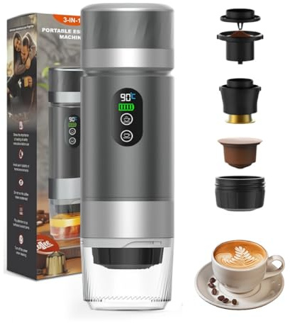SOONHUA Cafetera Portátil, 20 Bar de Presión Cafetera de Viaje con Pantalla, Cafeteras 3 en 1 Compatible con Cápsulas NES & Cápsulas DG & Café en Polvo para Camping, Oficina y Autocaravana